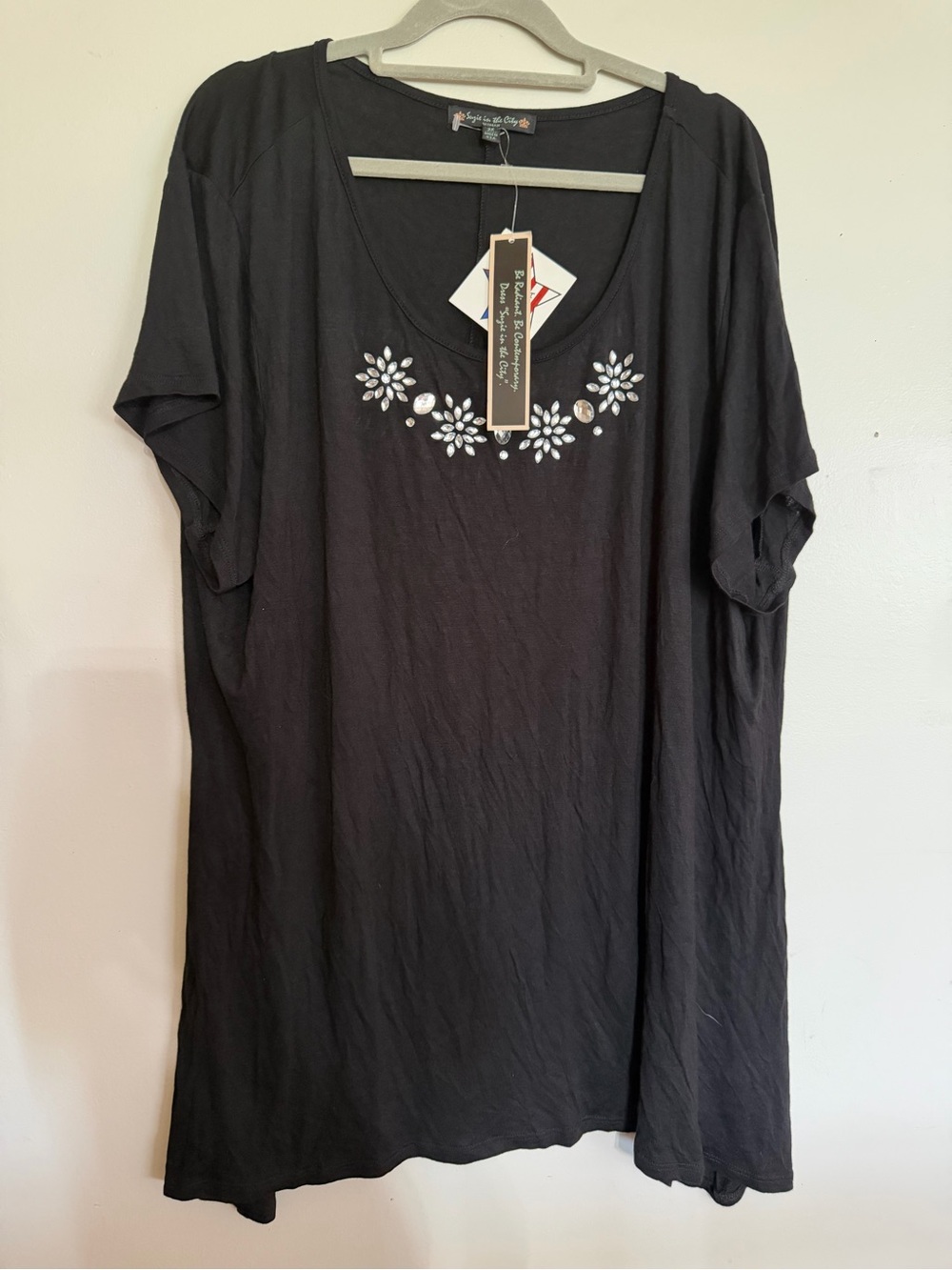 Suzie In The City Black V-Neck Tunic with Jewel Floral Accents
